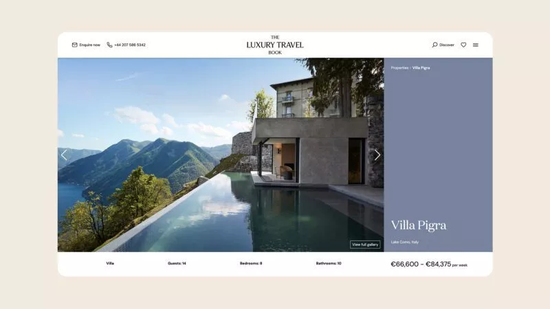 A screenshot of a Villa page in desktop format, displaying a illa with a pool